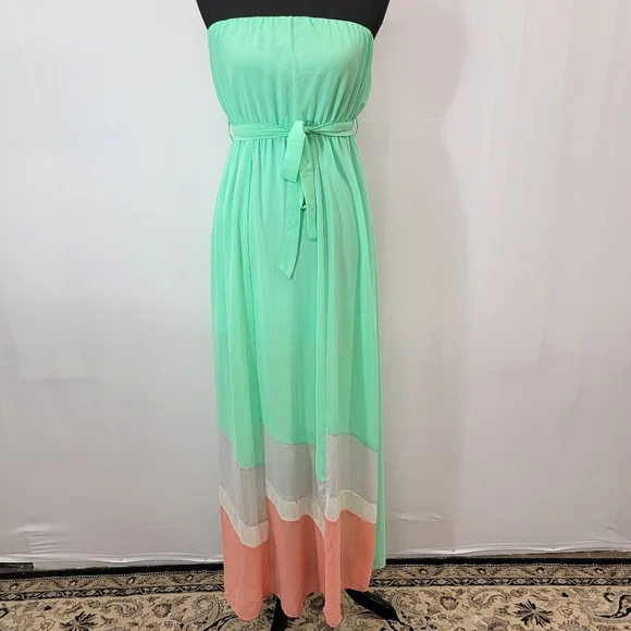 slim fit dress slacks Floral Fantasy Green & Coral Pink Floral Maxi Dress main image 1